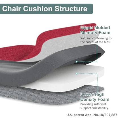 Shinnwa Dining Chair Cushions, Patented Design Memory Foam Kitchen Chair Pads with Ties and Washable Cover, 17" x 16" x 2", Burgundy - color: Burgundy