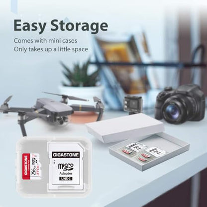 Gigastone 256GB Camera Plus Series Memory Card, Read Speed up to 100MB/s. Ideal for Full HD Video Gopro Drone Android Camera, A1 Micro SDXC Card with Mini Case and SD Adapter. - color: 256 GB