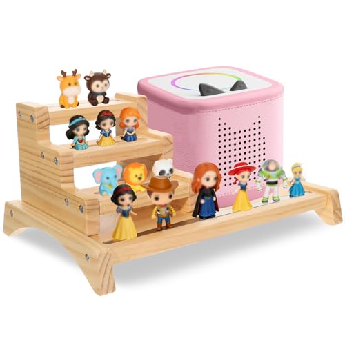 3-Tier Wooden Storage Shelf for Tonies Box Organizer, Magnetic Display Storage Rack for Figurine Characters Desktop Collection Stand for 10–20 Figures, Generation 1 & 2 Compatible
