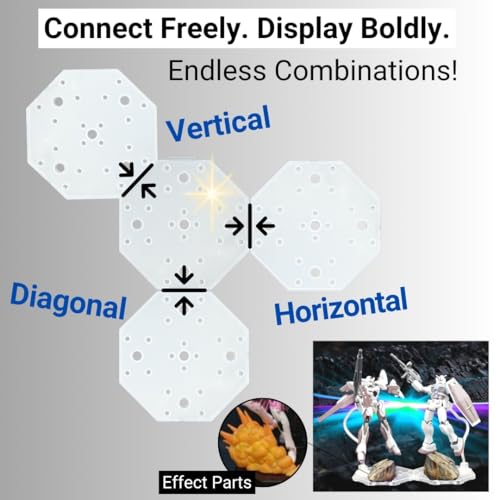 Action Figure Stand with Adjustable 2 Arms, Display Holder Base Compatible with HG, RG, SD, SHF Gundam 1/144, Connectable Base, Compatible with SH Figuarts Effects - 2 Pcs Clear