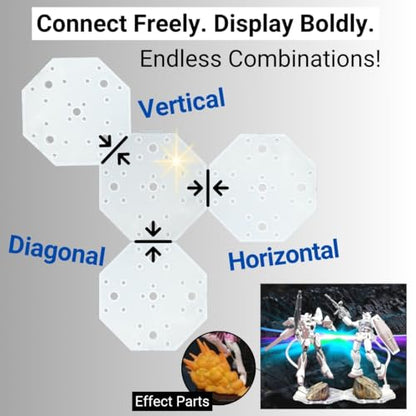 Action Figure Stand with Adjustable 2 Arms, Display Holder Base Compatible with HG, RG, SD, SHF Gundam 1/144, Connectable Base, Compatible with SH Figuarts Effects - 2 Pcs Clear