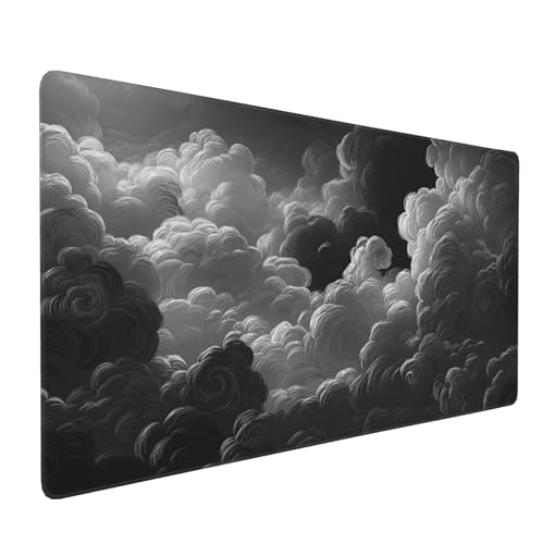 Extended Desk Mat, Dark Storm Cloud Design, Soft Cloth Surface with Non-Slip Rubber Base, 35.4 x 15.7 Inches, for Gaming and Office Use - color: Clouds