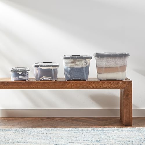 Amazon Basics Plastic Storage Containers with Secure Latching Lids, Stackable Organization Bins, Clear/Grey, 5 Quart, Set of 10 - size: 5 Qt. - 10 Pack