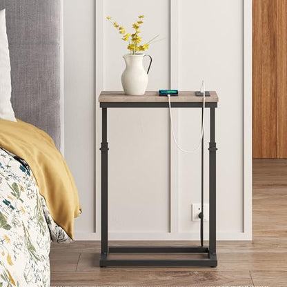TUTOTAK End Table with Charging Station, Side Table, Tall Couch Table, Sofa Table, Living Room, Bedroom,Greige TB01BG084 - color: Greige, size: 1 Pack, style: With Plug