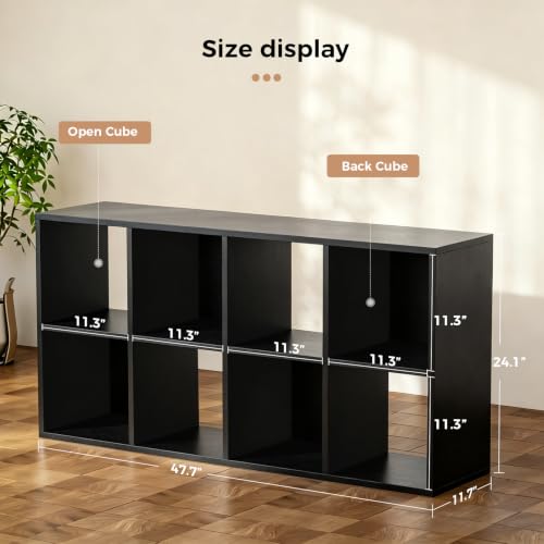 LUCKLIFE 8-Cube Storage Organizer, Stackable Modular Bookcase Shelf with Vertical or Horizontal Use, Fits 11×11" Bins, Optional Back Panels, for Living Room, Office, Black - color: 8 Cube - Black