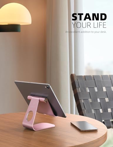 Lamicall Tablet Stand Adjustable, Tablet Stand : Desktop Stand Holder Gifts Compatible with Tablet Such as iPad 2018 Pro 9.7, 10.5, Air Mini 4 3 2, Kindle, Nexus, Tab, E-Reader (4-13'') - Rose Gold - color: Rose Gold
