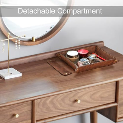 SITHON Valet Tray Desktop Storage Organizer, Removable 2 Compartments Catchall Tray Bedside Vanity Nightstand Caddy Holder Desk Storage Plate, Graduation, Brown - color: Brown