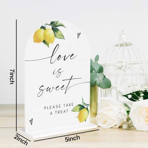 Lemon Love Is Sweet Take A Treat Acrylic Sign Dessert Table Dessert Bar Sign Wedding Engagement Bridal Shower Decor for Party Event Ceremony Reception Table Desk Decor 5"x7" - color: Lemon Love is Sweet