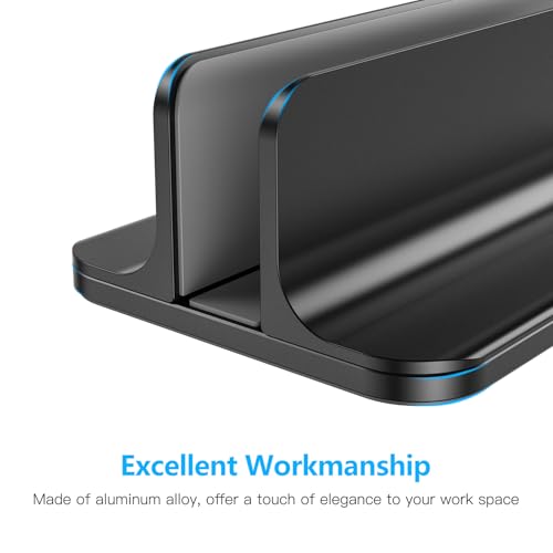 OMOTON Vertical Laptop Stand Holder, Desktop Aluminum Stand for MacBook with Adjustable Dock Size, Fits All MacBook, Surface, Chromebook and Gaming Laptops (Up to 17.3 inches),Black - color: Black