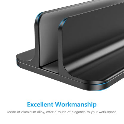 OMOTON Vertical Laptop Stand Holder, Desktop Aluminum Stand for MacBook with Adjustable Dock Size, Fits All MacBook, Surface, Chromebook and Gaming Laptops (Up to 17.3 inches),Black - color: Black