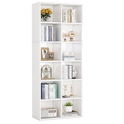 Tribesigns 71.65 Inch Tall Narrow Bookcase Bookshelf, White Modern Bookcase with 12 Cube Storage for Home Office, Vertical or Horizontal - color: Pure White