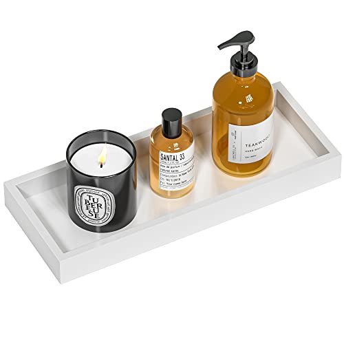 Bathroom Vanity Tray for Counter Bamboo Bathroom Decorative Tray, Dresser Top Perfume Tray for Home Decoration 11.3” L x 4.4” W x 1.14” H （White） - color: White, size: 11.3" x 4.4" x 1.1"