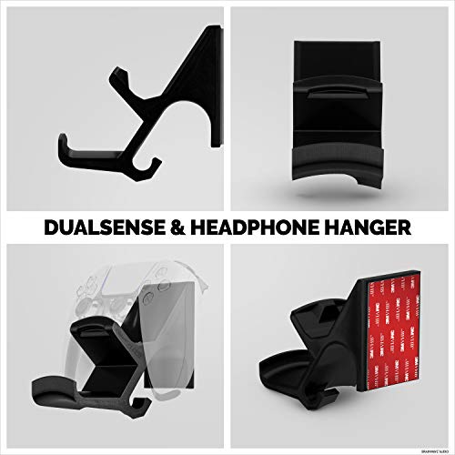BRAINWAVZ The Colossus [PS5 Edition] DualSense Gamepad Controller & Headphone Hanger Holder Mount for PlayStation PS5 Game Controller and Pulse 3D headset, No Screws, Strong VHB Adhesive (Black) - color: PS5 Colossus