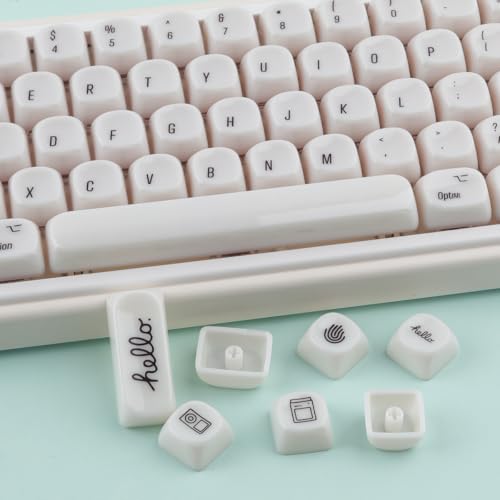 Tsungup MOA Keycaps,136 Keys Cute Ceramic Textured Custom Keycaps 60 75 Percent, Minimalist White Mac Keycap Set Key Caps Keyboard for Cherry Gateron MX Swithes Mechanical Keyboards(Translucent White) - color: White