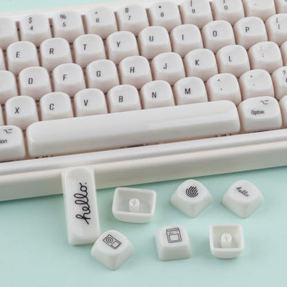 Tsungup MOA Keycaps,136 Keys Cute Ceramic Textured Custom Keycaps 60 75 Percent, Minimalist White Mac Keycap Set Key Caps Keyboard for Cherry Gateron MX Swithes Mechanical Keyboards(Translucent White) - color: White