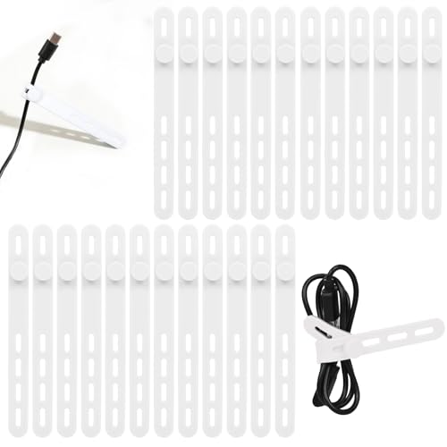 Donruby 24Pcs Silicone Cable Ties - Reusable & Washable with Locking Buckles, Adjustable Fastening Cable Management Straps, Multi-Purpose High Elasticity Cord Organizer (White) - color: White