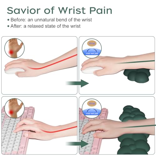 JIKIOU Upgrade Leather Cloud Keyboard Wrist Rest, Cloud Wrist Rest with Non-Slip PU Base, Comfortable Memory Foam Wrist Rest for Computer Laptop Mac Gaming Office and Pain Relief Christmas Wish Gift - color: 07dark Green