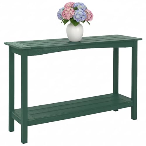 Weatherproof HIPS Outdoor Console Table, 48'' 2-Shelf Side Table Indoor/Outdoor Use, Multifunctional Buffet Table Bar Storage Organizer for Entryway, Patio, Outside Plant Stand Table, Green - color: Drak Green