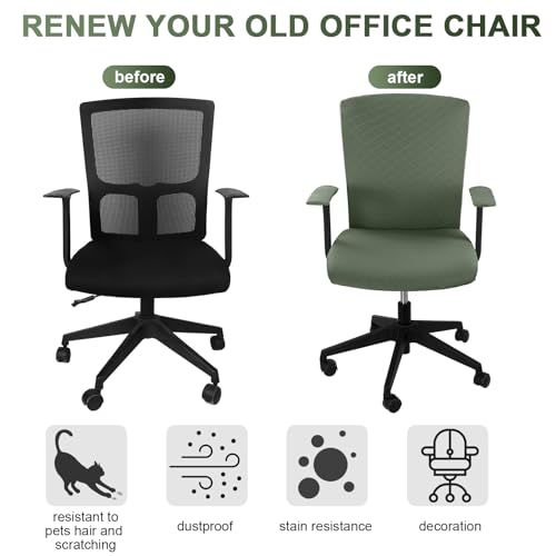 Tallew 4 Pcs Office Chair Covers Set Computer Universal Protective Stretchable Chair Seat Covers Desk Armrest Slipcovers Pads Office Cushion Backrest for Rotating(Olive Green) - color: Olive Green