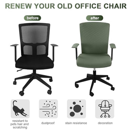 Tallew 4 Pcs Office Chair Covers Set Computer Universal Protective Stretchable Chair Seat Covers Desk Armrest Slipcovers Pads Office Cushion Backrest for Rotating(Olive Green) - color: Olive Green