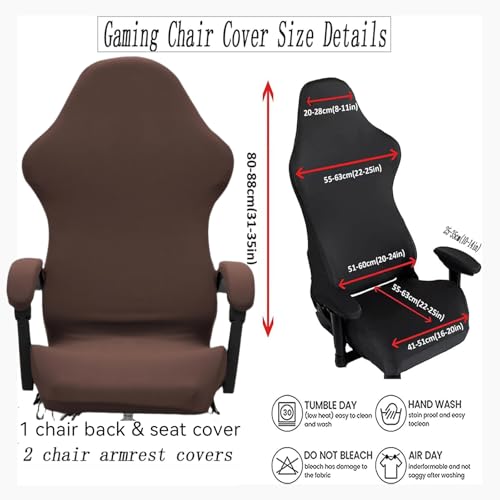 Gaming Chair Cover Set with Armrest Covers, Stretch Ruffled Slipcover for Racing Office Computer Reclining Chairs (Coffee) - color: Coffee