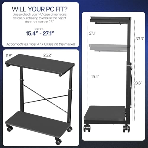 VIVO Large Mobile Adjustable 2-Tier PC Stand, Premium Gaming CPU Computer Tower and Mouse Storage, Rolling Floor Cart, Locking Caster Wheels, Black, CART-PC03P - style: Full Tower Premium Cart