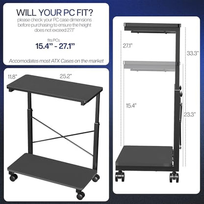 VIVO Large Mobile Adjustable 2-Tier PC Stand, Premium Gaming CPU Computer Tower and Mouse Storage, Rolling Floor Cart, Locking Caster Wheels, Black, CART-PC03P - style: Full Tower Premium Cart