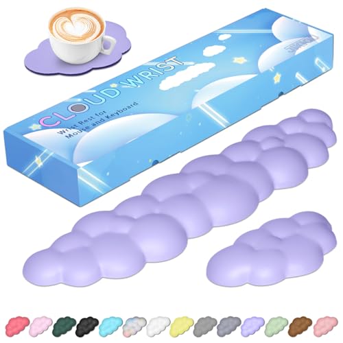 JIKIOU Upgrade Leather Cloud Keyboard Wrist Rest, Cloud Wrist Rest with Non-Slip PU Base, Comfortable Memory Foam Wrist Rest for Computer Laptop Mac Gaming Office and Pain Relief Christmas Wish Gift - color: 04purple
