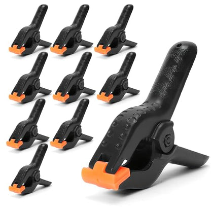 ECY Spring Clamps Heavy Duty 4.5 Inch 10 Pack - Plastic Rust Proof Clamps with Non-Slip Pads for Backdrop, Crafts, Woodworking, Photography | Multipurpose Holders for Tarps, Pool Covers & Gluing - size: 10 Pack,4.5inch
