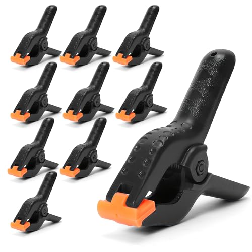ECY Spring Clamps Heavy Duty 4.5 Inch 10 Pack - Plastic Rust Proof Clamps with Non-Slip Pads for Backdrop, Crafts, Woodworking, Photography | Multipurpose Holders for Tarps, Pool Covers & Gluing - size: 10 Pack,4.5inch