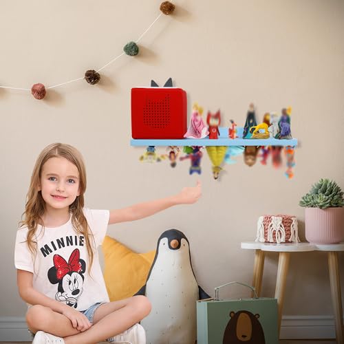 PHOENANCEE for Tonies Shelf Magnetic,for Toniebox Figures Storage Display Shelf 30-36 Character,Wall Floating Shelves Wooden,Compatible Charging Station for Children Kid's Room,Oak,1 Tier - color: Blue, size: 1-Tier