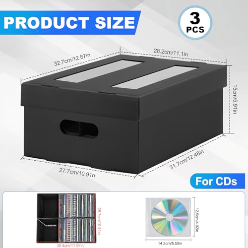 AOBOPLE CD Storage Box with 2 Compartments,3 Pack Cardboard CD Case Storage Holds 180 Jewel Cases CD Case Holder with PVC Window Lid,Portable Organizer for Media Collection - style: 3 Pack 2 Compartment