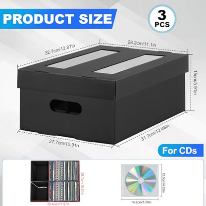 AOBOPLE CD Storage Box with 2 Compartments,3 Pack Cardboard CD Case Storage Holds 180 Jewel Cases CD Case Holder with PVC Window Lid,Portable Organizer for Media Collection - style: 3 Pack 2 Compartment