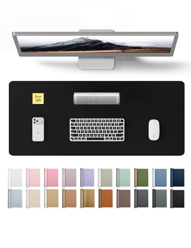 YSAGi Leather Office Desk Pad Protector, Large Mouse Pad, Non-Slip, PU Leather, Laptop Desk Blotter, Waterproof Writing Pad for Office and Home, Black, 23.6" x 13.8" - color: Black, size: 23.6" x 13.8"