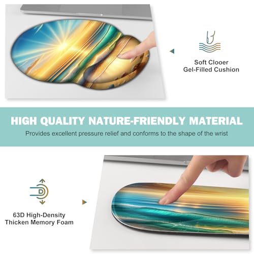 Gaming Mouse Pad, Large Desk Mat, Cute Desk Pad Protector, 4in1 XXL Mousepad + Keyboard Wrist Rest+Mouse Wrist Rest+Coaster Set with Ergonomic Desk Pad for Home Office Computer, Beach Sun Shell - color: Beach Sun Shell