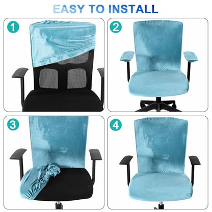 Tallew 4 Pcs Office Chair Covers Set Computer Universal Protective Stretchable Chair Seat Covers Desk Armrest Slipcovers Pads Office Cushion Backrest for Rotating(Lake Blue) - color: Lake Blue