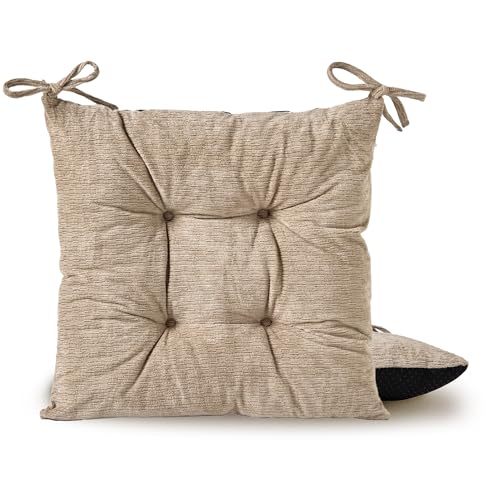Chair Cushions for Dining Chairs, Seat Cushions for Kitchen Chairs | Chair Pads with Ties and Non Slip Backing (2, Sand, 16.5 x 16.5 x 2 inches) - color: Sand, size: 16.5 x 16.5 x 2 inches
