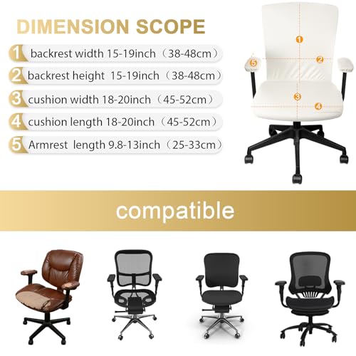 Tallew 4 Pcs Office Chair Covers PU Leather Office Desk Accessories Universal Computer Chairs Cover Stretchable Protective Chair Seat Covers Desk Armrest Cover Slipcovers Rotating Backrest(Beige) - color: Beige