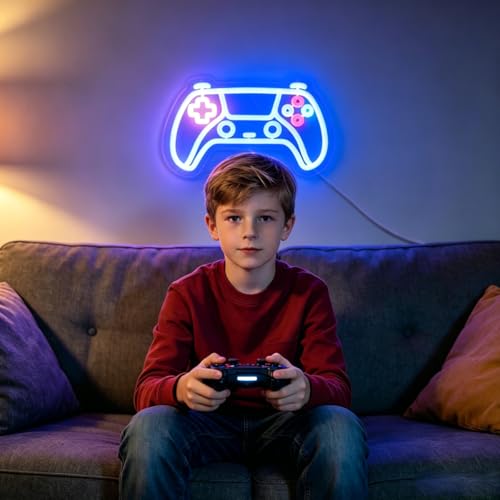 Gamer neon sign for room decor, 15 * 9 inch Blue Gaming Neon Signs with USB Power and Dimmer Switch for wall decor,teen boy room decor,gifts for teen boys,men,Kids - style: blue-gamepad
