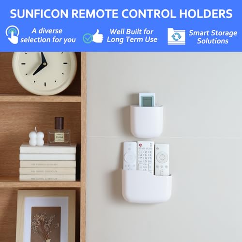 SUNFICON Wall Mount Remote Holder TV FAN Remote Control Holder Bedside Caddy Wall Organizer Phone Holder for Office Adhesive Media Player Controller Holder Box Tray Home Desk Nightstand White 6PACK - color: 6PACK WHITE