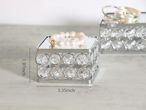 Feyarl 2pcs Crystal Jewelry Display Stand Riser with Mirror Base Perfume Anime Figure Action Figure Display Stand Holder Keepsake Rings Earring Box for Store Display Wedding Home Decor (Silver) - color: Silver