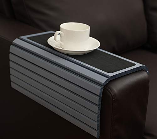 GEHE Couch Arm Tray Table, Flexible/Foldable Sofa Arm Tray, Couch Armrest Table Cup Holder Great for Drinks Snacks Remote Control, Portable Side Table and Anti-Slip Bottom - color: Gray