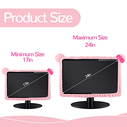 Hoteam 2 Pcs 17''-24'' Kawaii Computer Monitor Cover with Cat Ear Furry Cute Pink Monitor Dust Cover Protector Lovely Computer Desk Accessories Laptop TV LCD Screen Decoration for Tablet