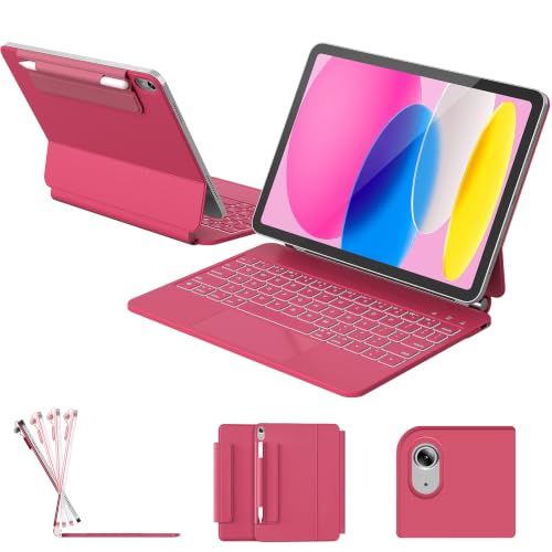RAYMCRAFT for iPad 11th(A16, 2025)/10th Generation Case with Keyboard, Magic Keyboard 2022, Springy Backlit Keys, Stain-Resistant Surface, Multi-Touch Trackpad, Azalea Red - color: Azalea Red