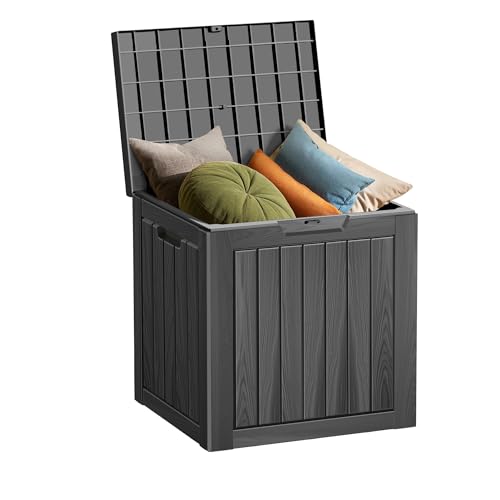 Outdoor Storage Box Waterproof, 35 Gallon Lockable Resin Deck Box Small, Patio Storage Bin for Pool Accessories Cushion Furniture, Garden Tools, UV-Resistant Outside Delivery Black - color: Black, size: 35 Gallon