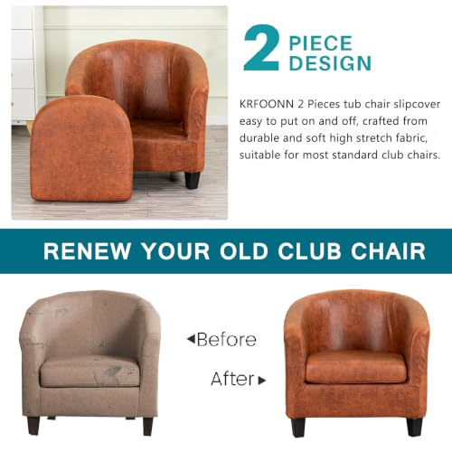 KRFOONN Club Chair Slipcover 2 Piece Stretch Jacquard Round Barrel Chair Covers Removable Tub Chair Slipcover with Elastic Bottom Chair Coverings Furniture Protector Cover for Living Room, T1 - color: Color T1