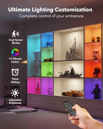 2400mAh USB Rechargeable Puck Lights, RGB Motion Sensor Closet Light | Color Changing, Magnetic,Timer, Wireless Stick On Under Cabinet Lighting for Kitchen Cupboard, Stair, Shelf, Bookcase, Pantry - color: White