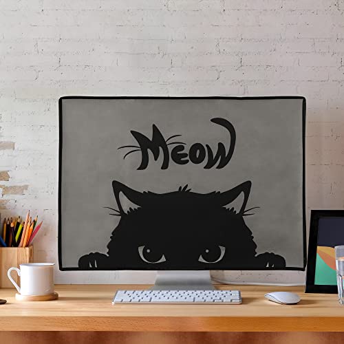 kwmobile Computer Monitor Cover Compatible with 24-26" monitor - Meow Cat Grey/Black