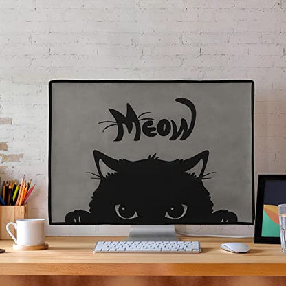 kwmobile Computer Monitor Cover Compatible with 24-26" monitor - Meow Cat Grey/Black
