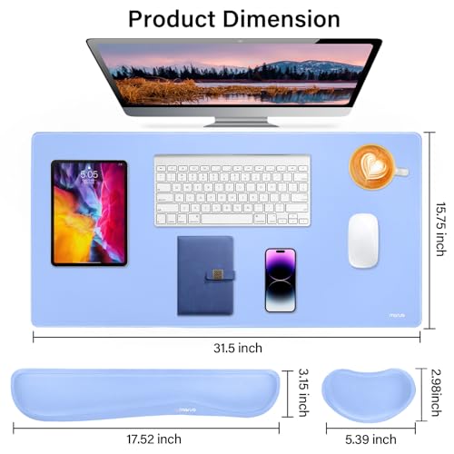 MOSISO Keyboard Mouse Pad Set, Gaming Mouse Pad&Keyboard Wrist Rest&Wrist Rest, Ergonomic Wristrests with Memory Foam Home Office Easy Typing Cushion Non-Slip Mousepad, Air Blue - color: Air Blue